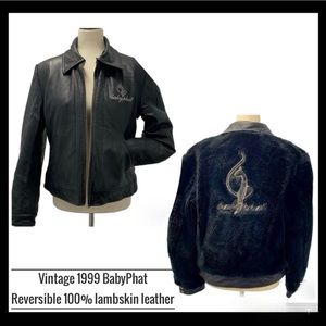 Rare Reversible Faux Fur Leather Bomber Baseball Moto Jacket Heavyweight - L